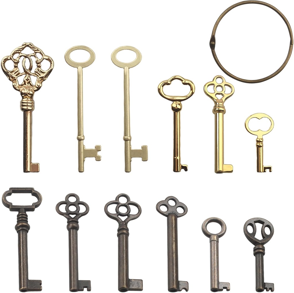 12-Key Skeleton Key Set, Universal Replacement Vintage Keys Kit for Antique Dresser, Chinese Cabinet, Antique Furniture and Old Style Cabinets or Doors