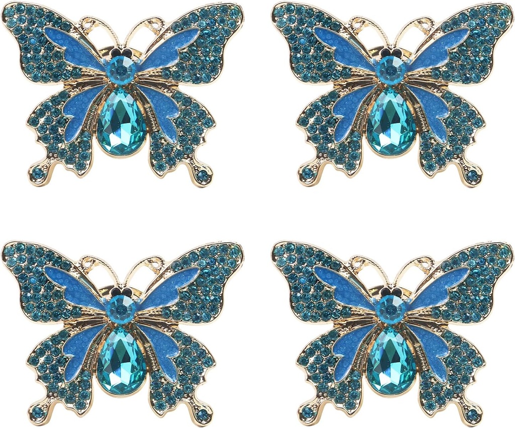 HEVSTIL 4-Pack Butterfly Cabinet Knobs – Blue Crystal Drawer Pulls with Single Hole Design | Fun Decorative Handles for Kitchen, Dresser, Cupboard & Wardrobe