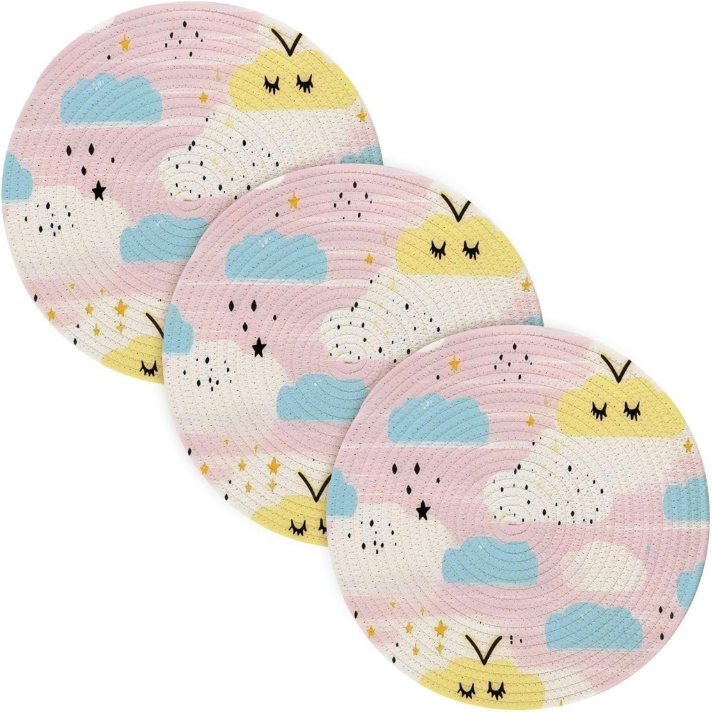 3 Pcs Trivet Mat for Crock Pot 15in Heat Resistant Pad Holder Bathroom Decor accesorios para mesa de comedor Cartoon Cute Pastel Clouds