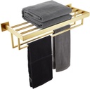 KOKOSIRI Towel Shelf Holder 24'' Bathroom Towel Rack with Two Bath Towel Bars Rails SUS304 Stainless Steel Wall Mount, Brushed Gold, B6003BG