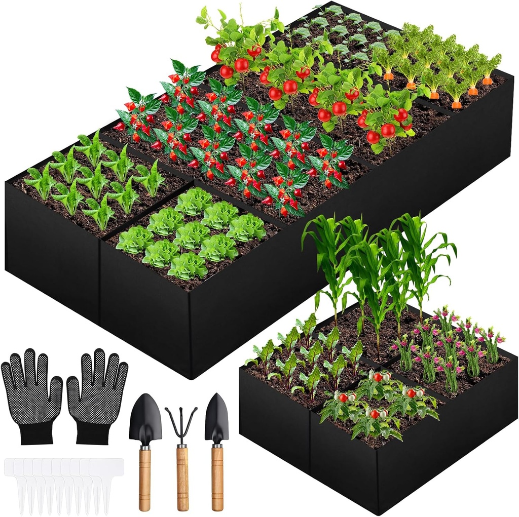 Fabric Raised Garden Bed, 6 x3 x1 FT Large Garden Grow Bags Rectangle Breathable Planting Containers with 4 Grids Reusable Heavy Pot Garden Tools for Vegetables Flowers Plants(128 Gallon Vol.)