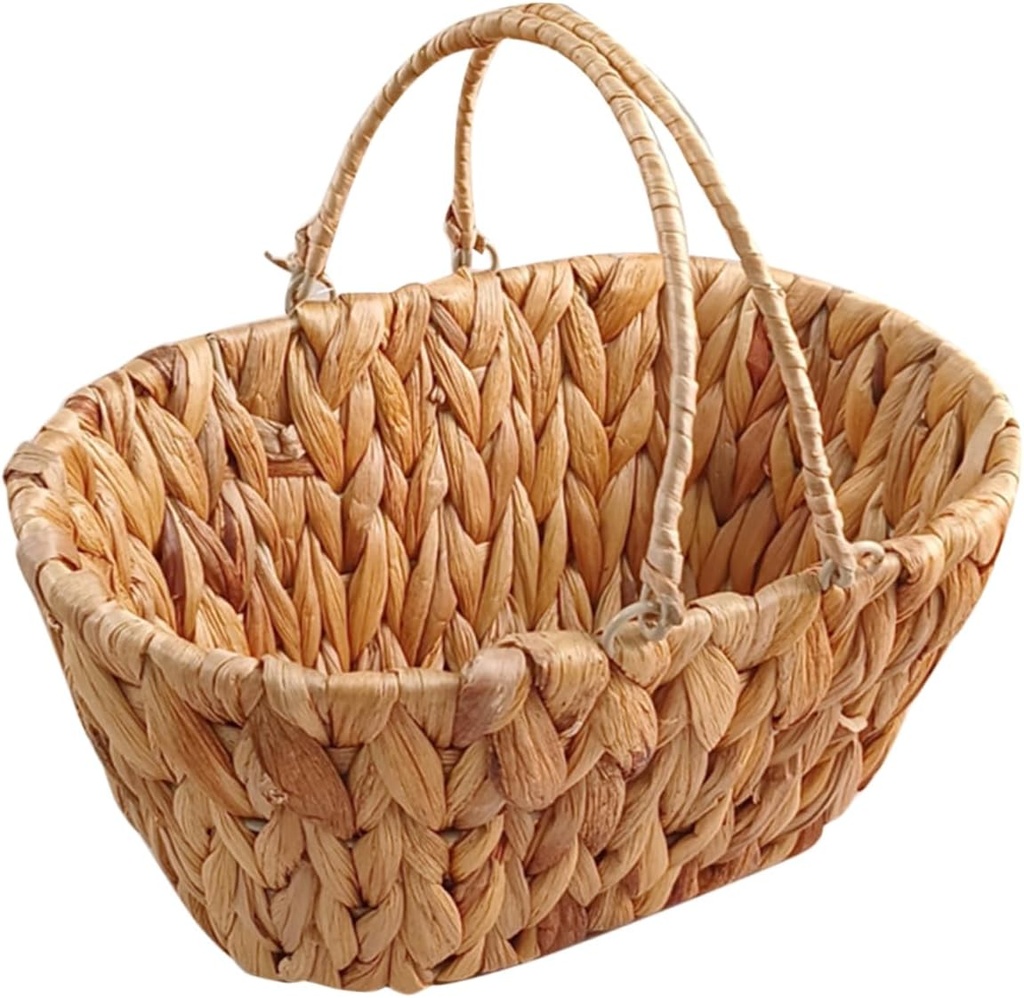 Unomor Natural Hyacinth Woven Bread Basket Handle Handmade Storage Basket for Kitchen Organization for Snacks and Pastries