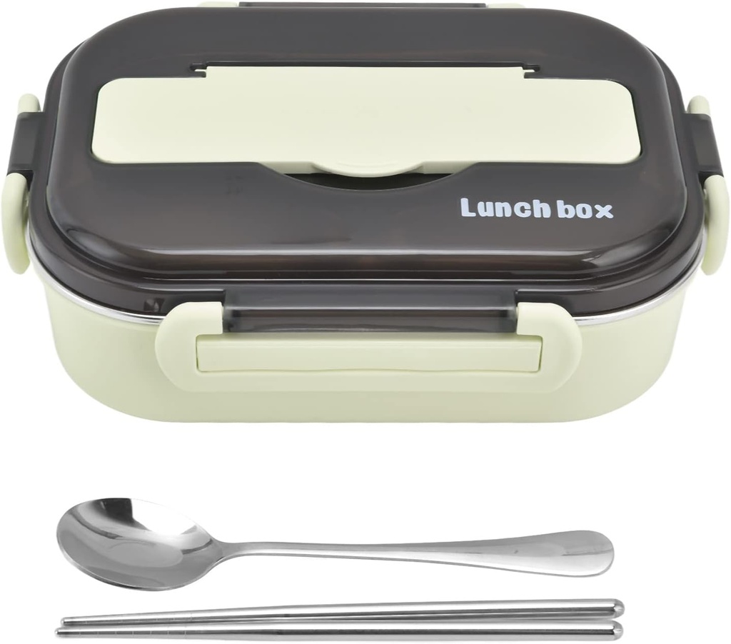 LIZEALUCKY Bento Lunch Box with 3 Compartments, 1000ml Reusable Stainless Steel Lunch Box with Chopsticks Spoon, Portable Food Storage Containers for Adults (green)