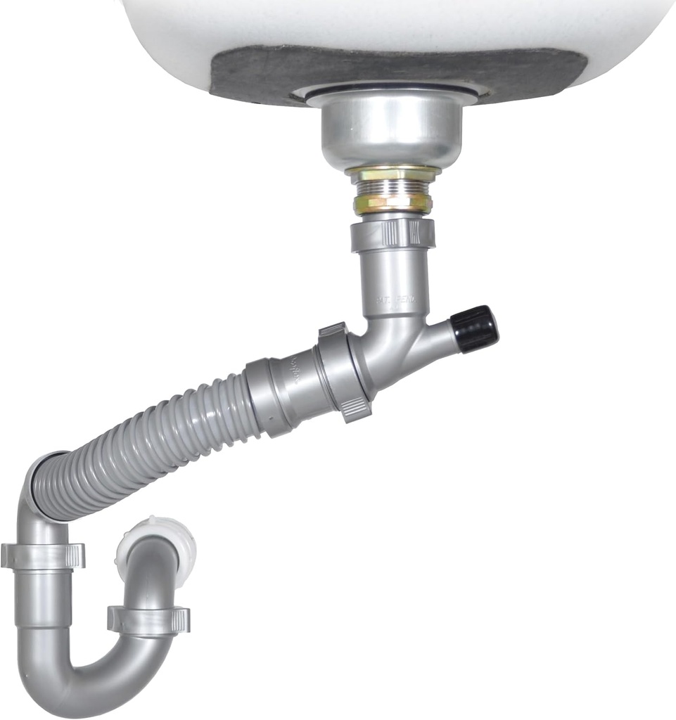 Snappy Trap Single Kitchen Sink Drain Kit, 1-1/2" with Flexible P-Trap, All-in-One Drain Kit for Single Bowl Kitchen Sinks, Universal Compatibility, No-Tool Easy Installation (DK-100 Silver)