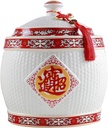 Chinese Ceramic Rice Bucket, Ceramic Rice Cylinder Ceramic Jar with Lid Grain Dispenser, Large Grain Dispenser, Food Storage Container with Lid, Sealed Rice Storage Jar for Noodles Rice Snacks