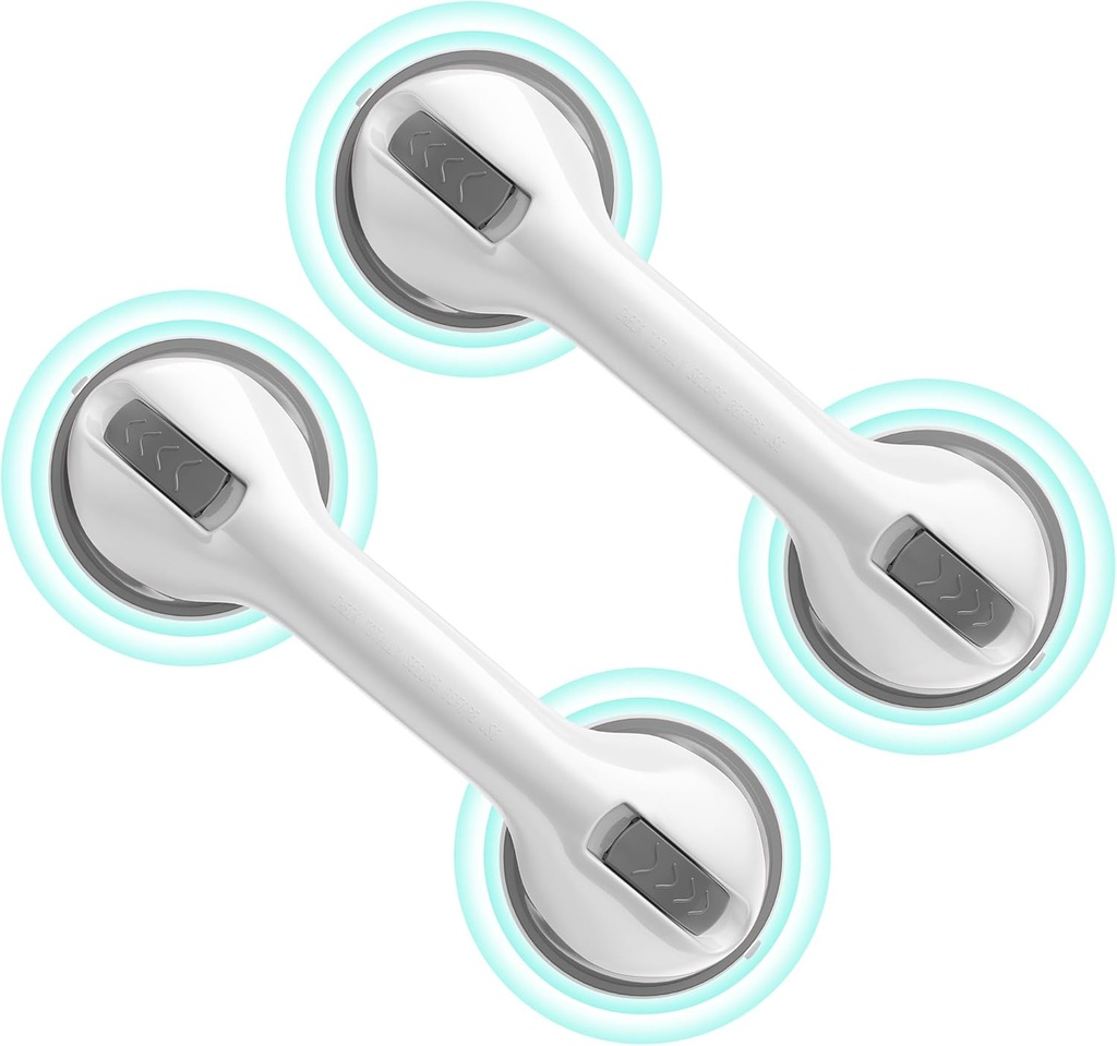 Grab Bars for Bathtubs and Showers, 12-Inch Removable Shower Grab Bars with Strong-Hold Suction Cups for Seniors and The Elderly, Balance Handrail Safety Bar for Injury Prevention (Grey, 2 Pack)
