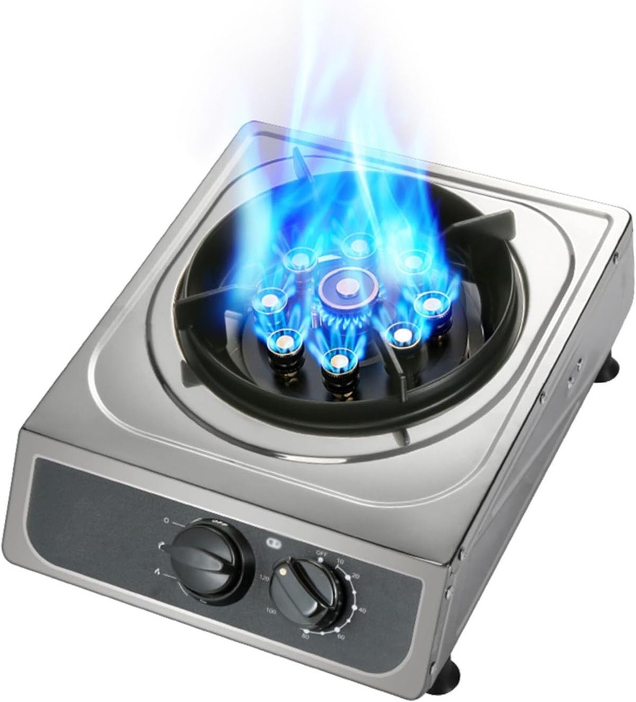 Stainless Steel Gas Stove,24566 BTU Desktop Single Burner,120min Timer Off,Flameout Protection,Easy to Clean,Suitable for Home Use (Size : LPG)