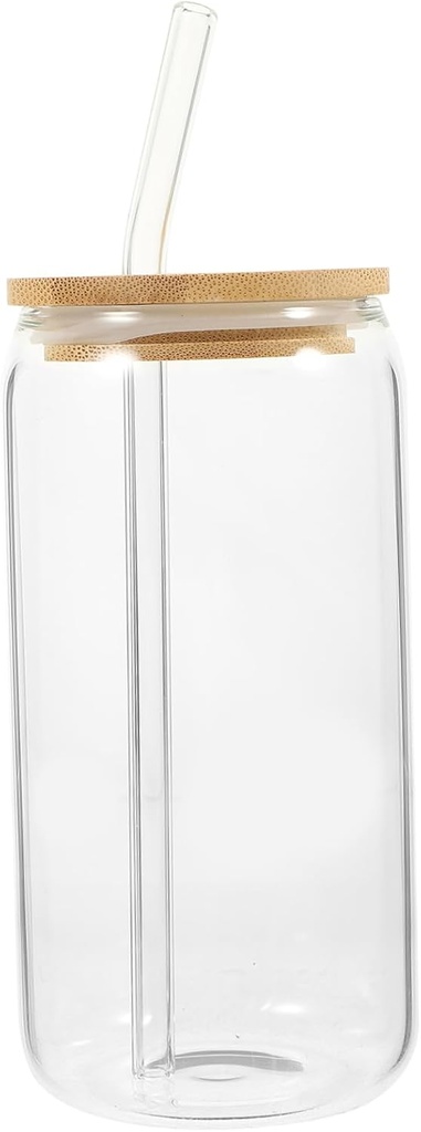 Garneck Milk Tea Drinking Glass with Bamboo Lid and Straw High-temperature Resistant Transparent Cup for Cocktails Juice and Beverages Capacity Easy to Clean