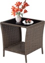 Outdoor Side Table Wicker Rattan Side Tables, End Table for Patio with Glass Top Rattan Storage for Patio Courtyard Balcony