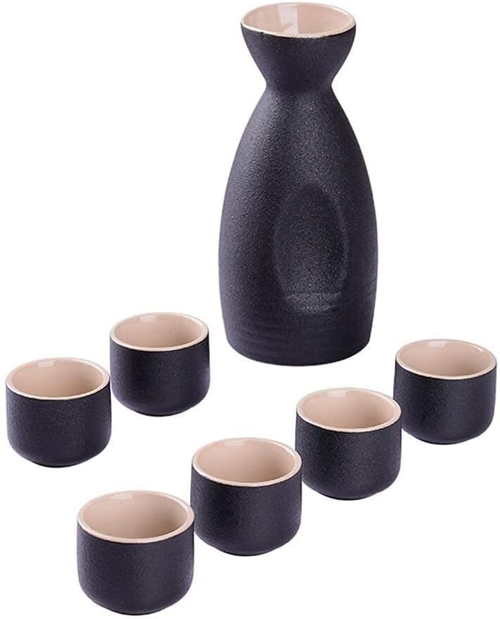 7-Piece Ceramic Sake Set, Traditional Chinese Style Porcelain, 250ml Sake Server & 6 Cups