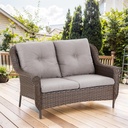 Patio Wicker Sofa Brown Rattan Loveseat Outdoor Couch with Chrysanthemum Armest & Water Resistant Cushions Sofa for Garden Balcony Backyard Poolside, Beige Cushions Loveseat(1PC)