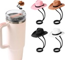 4 Pack Silicone Cowboy Hat Straw Covers Cap Compatible with Stanley Cup 30 40 oz, Cute Funny Tumbler Straw Topper Accessories for Man & Woman Christmas Gift