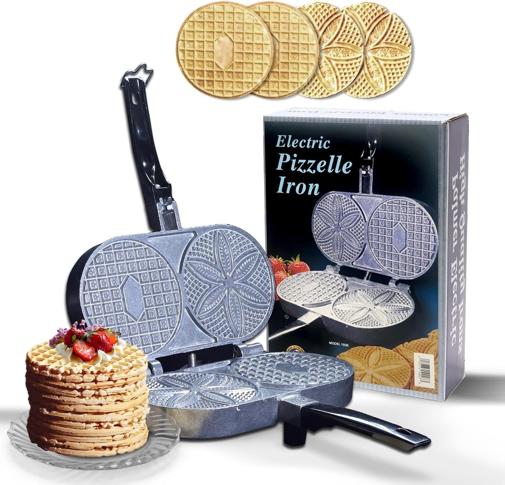 C. Palmer Pizzelle Iron Model 1000, 800 Watts Pizelle Maker Electric, American Made Pizelle Press, Makes Two 5-Inch Authentic Pizelles, Pizelle Cookie Press, Unique Housewarming Gifts for Her