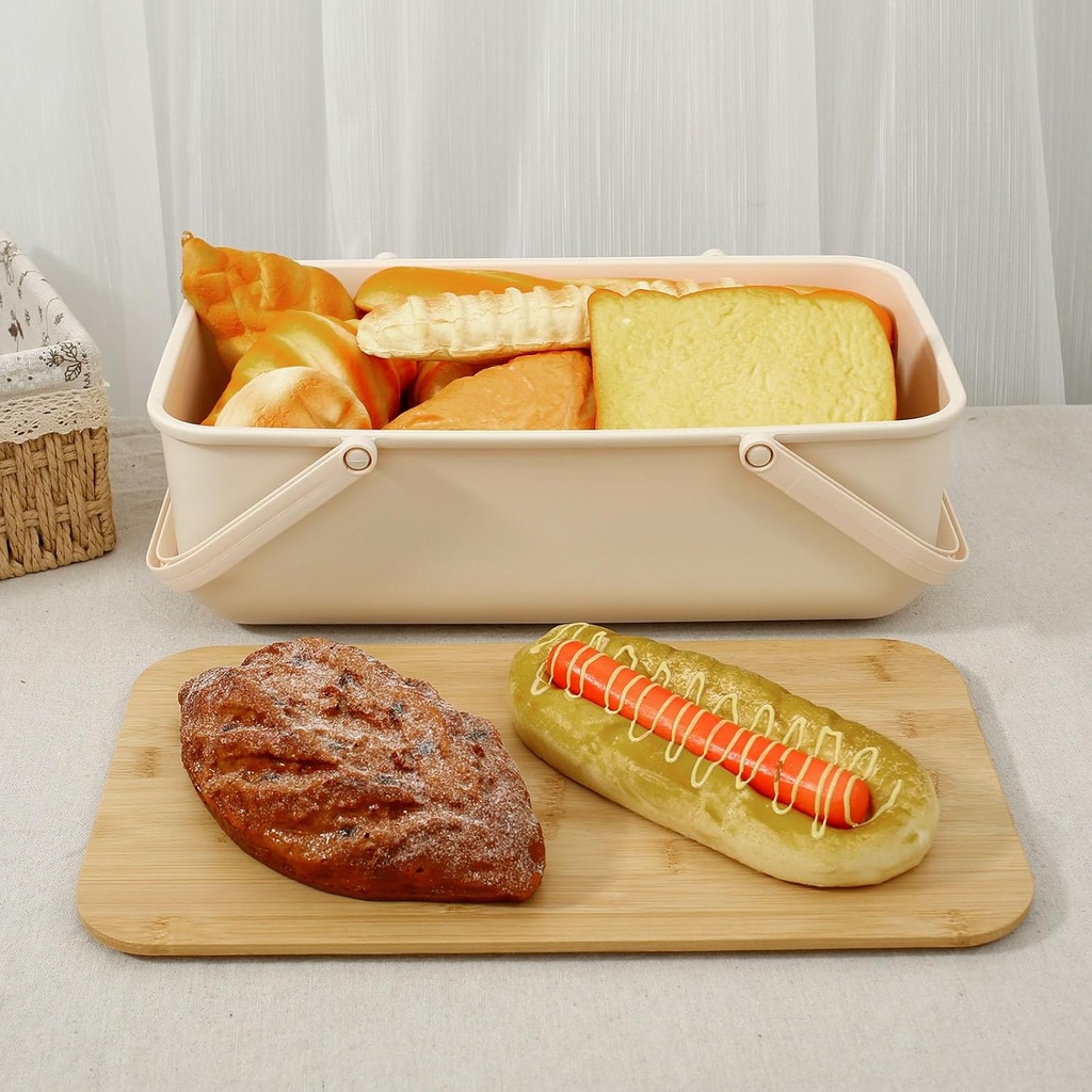 Bread Box with Bamboo Cutting Board Lid and Handle Large Capacity Bread Bin Bread Storage Container Toast Storage Holder Dessert Storage Bin for Bread Pastries Donut Croissants