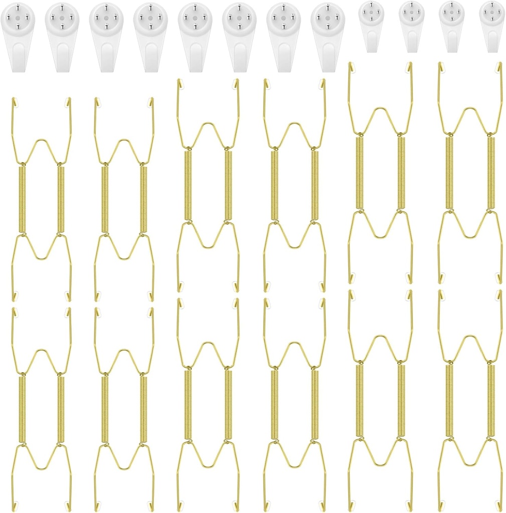 Hotop 12 Pieces Plate Hangers for Wall 8/10/12 Inch Stainless Steel Wire Invisible Plate Hangers Heavy Duty Display Holders with 12 Pieces Hooks for Wall Decorative(Gold)