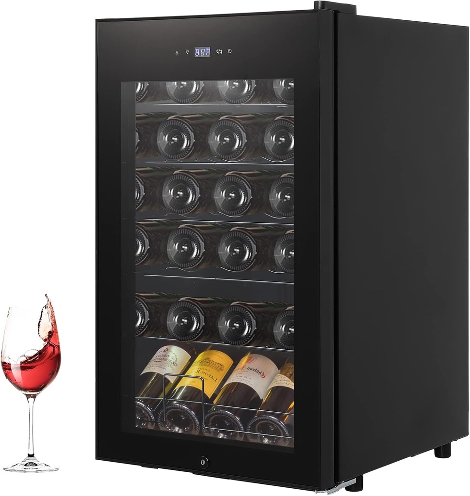 24 Bottle Wine Fridge Compressor Wine Cooler Refrigerator, Mini Fridge Freestanding Wine Cellar for Red Wine, White, Champagne, Sparkling Wine with Digital Temperature Control, Soft LED Light