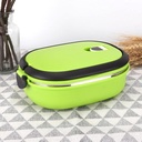 Stainless Steel Insulation Thermo Lunch Box Food Container for Outdoor Picnic Green Square Double Layer (1 Tier)
