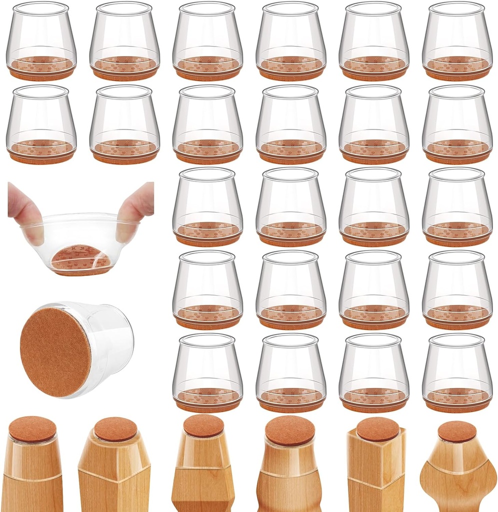 24Pcs Silicone Chair Leg Floor Protectors, Felt Furniture Pads for Hardwood Floors, Rubber Chair Leg Protectors for Hardwood Floors, Chair Leg Caps Chair Leg Covers for Wooden Floors(Clear, Large)