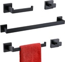 TURS Black Bathroom Towel Bar Set Square 5 Pieces Bathroom Hardware Set Matte Black Towel Holder Set Wall Mounted,SUS304 Stainless Steel, 23.6 Inch