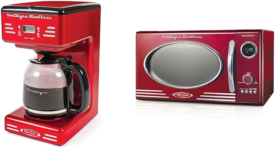 Nostalgia Retro 12-Cup Programmable Coffee Maker with Microwave Oven - Red