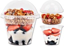 9 oz Clear Plastic Parfait Cups with Insert and Dome Lids No Hole - (50 Sets) Yogurt Fruit Parfait Cups for Kids, for Dips and Veggies, Take Away Breakfast and Snacks. No Leaking