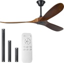 60 Inch Solid Wood Ceiling Fans without Lights, Remote APP Control 3 Propeller Blades Indoor Outdoor Ceiling Fan, Large Airflow Noiseless DC Motor Wooden Ceiling Fan for Patio Living Rooms Farmhouse