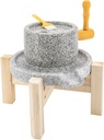 Stone Grain Mill, Natural Granite Handmade Stone Mill Grinding Tool Manual Stone Grinder Paste Mill with Filter Bag, Ancient Grinding Stone Millstone for Grind Dry and Wet Foods (With Stand)