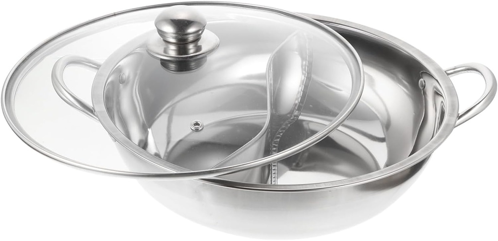 PRETYZOOM 1set Double Flavor Divided Hot Pot Hot Pot Tempered Lid for Induction Gas and Electric Stoves for Parties and Gatherings