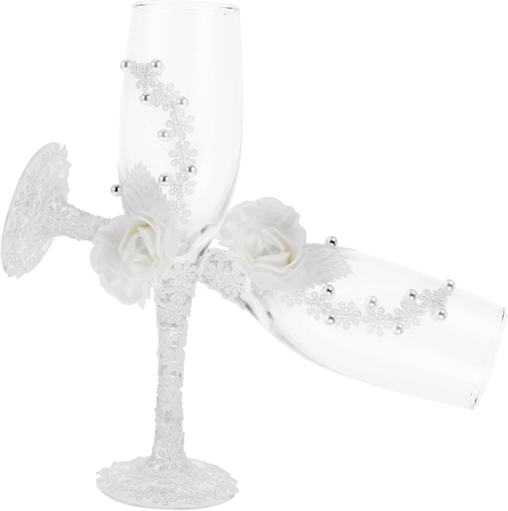 Ciieeo Wedding Goblet Set Lace Decorative Glasses for Bridal Showers Parties and Celebrations
