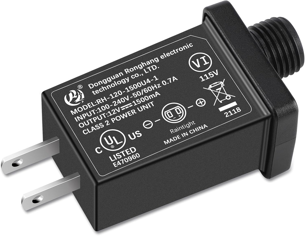 Replacement Yard Inflatable Adapter - 1.5A Transformer US Plug for Halloween Christmas Thanksgiving Inflatables, Class 2 Power Supply 120vac 60hz for LED Light