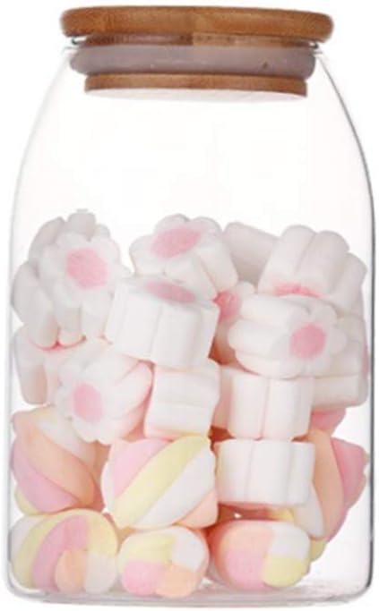 Glass Storage Jars Cookie Canister with Wood Lid Food Storage Jar Kitchen Grain Storage Bottle Container for Loose Tea Coffee Bean Herbs Flour -800ML