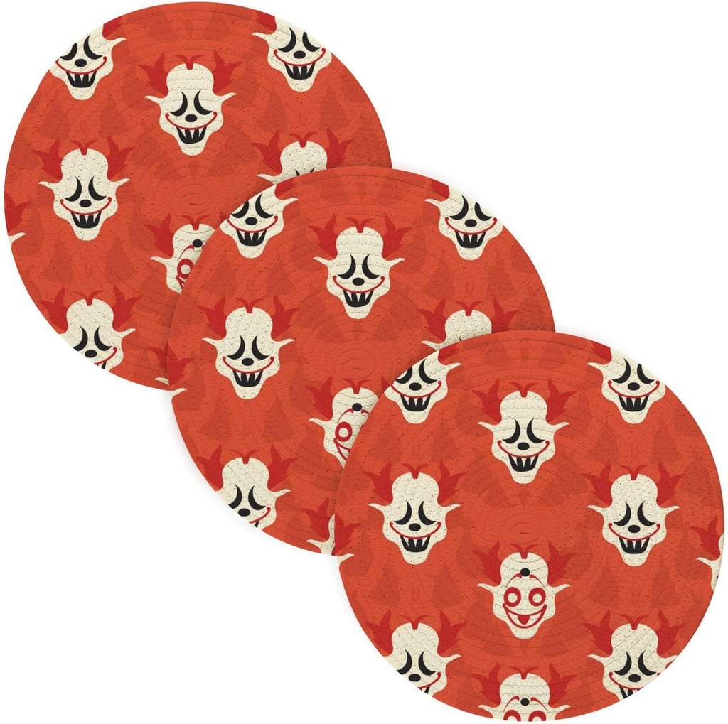 Boo Clown Red White Halloween 3 Pcs Absorb Water Trivet Table Runner for Crock Pot 15in Heat Resistant Hot Pads Camper Must Haves Halloween Decorations