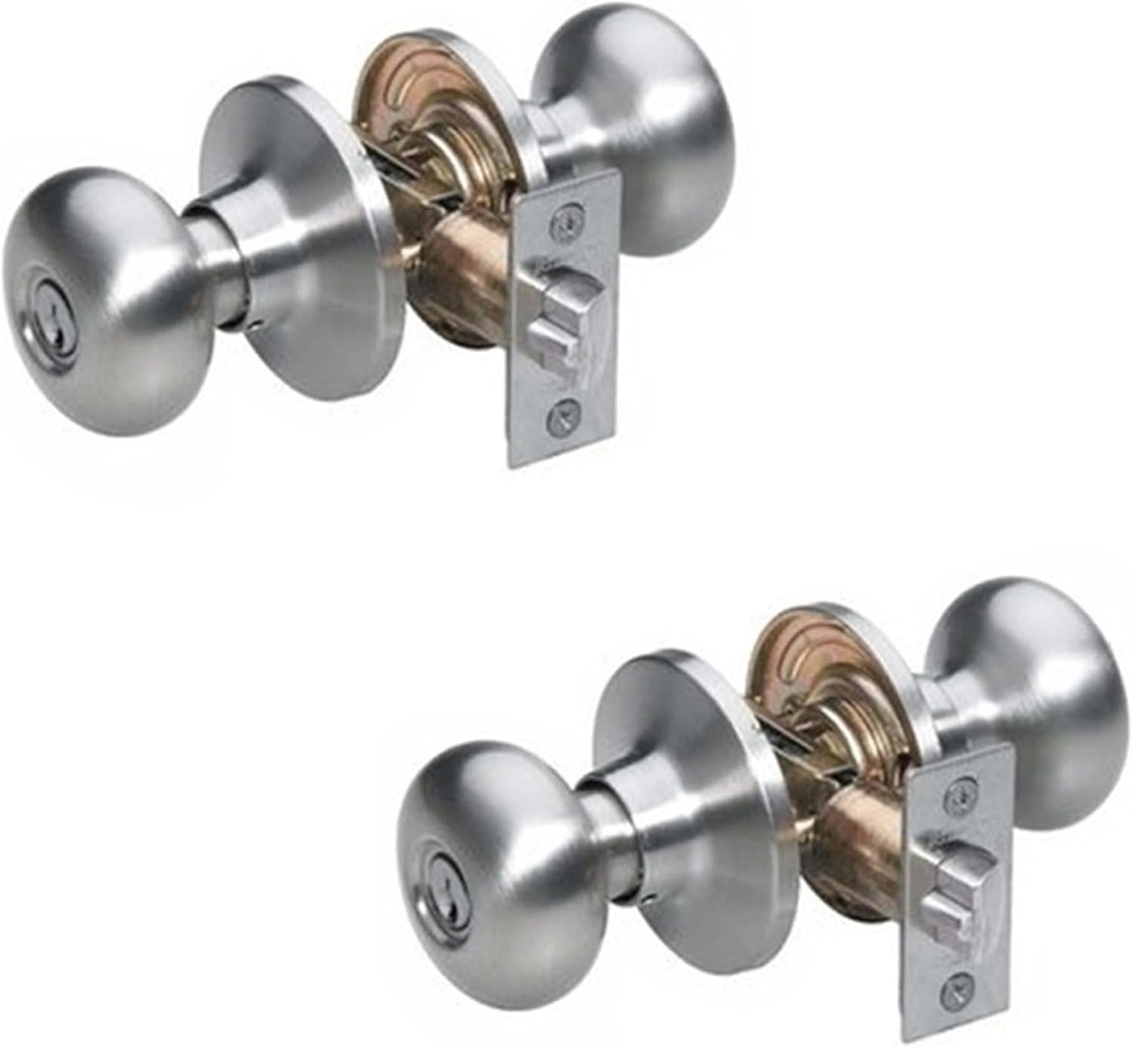 Master Lock Biscuit Style Door Knob, Door Lock, Satin Finish, 2-Pack