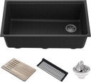 KRAUS Bellucci 32” in. Undermount Workstation Granite Kitchen Sink in Metallic Black with Accessories, KGUW2-33MBL