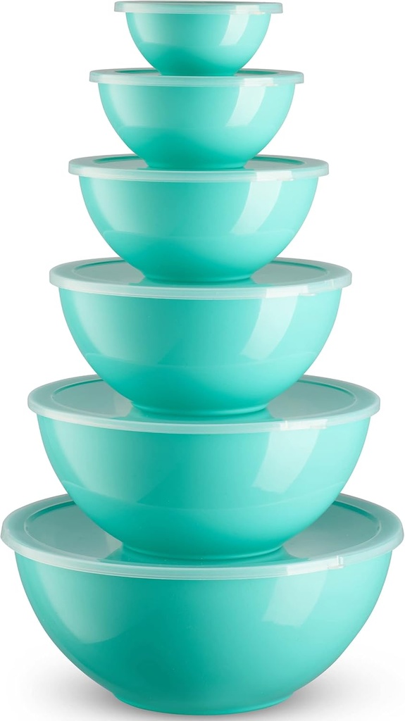 Mixing Bowls with Lids Set, Plastic Mixing Bowls with Airtight Lids, Nesting Mixing Bowl Set for Space Saving Storage, Ideal for Cooking, Baking, Food Prep & Food Storage, 12 Piece Set