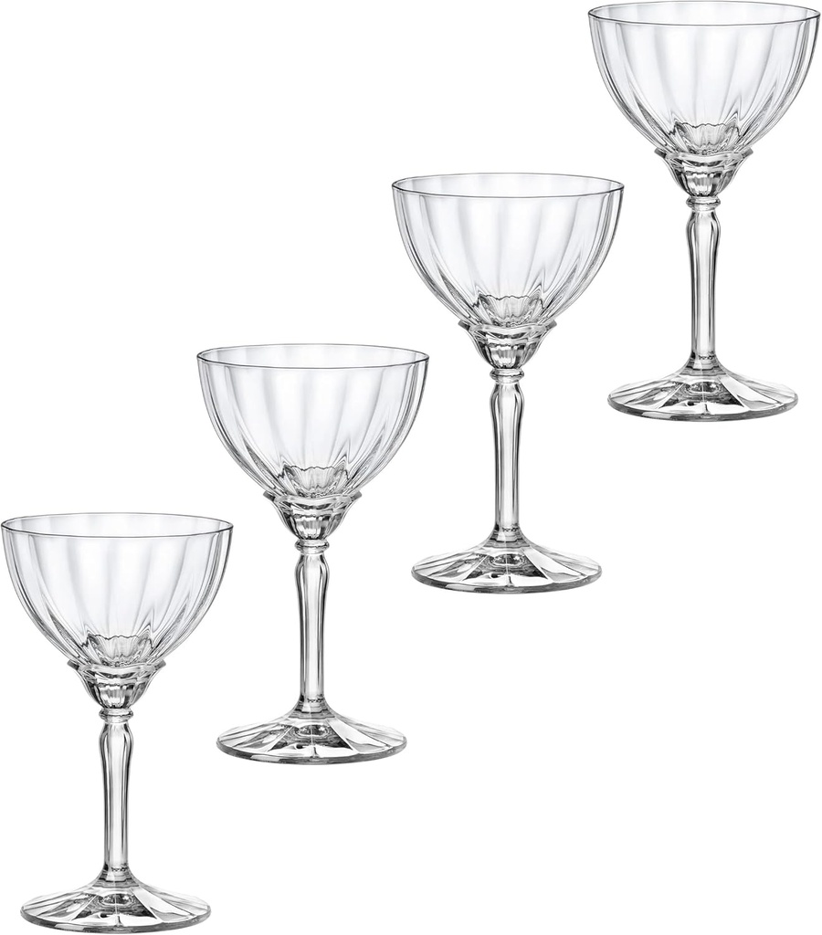 Bormioli Rocco Florian 8.10 oz. Champagne and Espresso Martini Cocktail Glasses, Clear, Set of 4