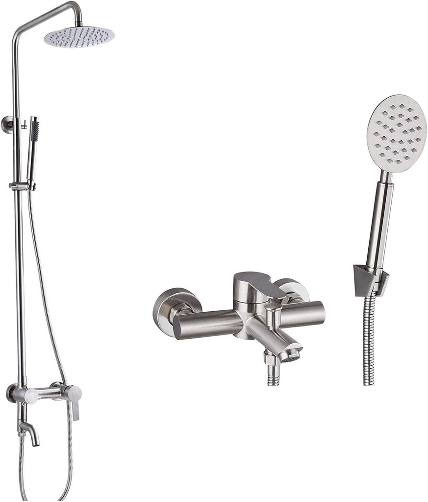 Aolemi Shower Faucet Outdoor SUS304 Silver Stainless Steel Matching Brushed Nickel Bathtub SUS304 Stainless Steel Bathroom Tub Filler with Handheld Sprayer