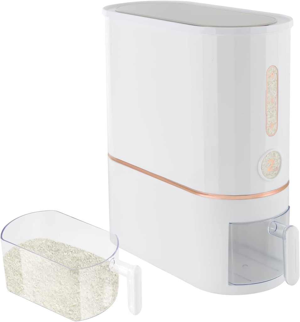 LOYALHEARTDY 22 Lbs Rice Dispenser with Airtight Locking Lid, Large Grain Container Storage with Lid Measuring Cylinder Moisture Proof Household Cereal Dispenser Bucket for Kitchen Soybean Corn