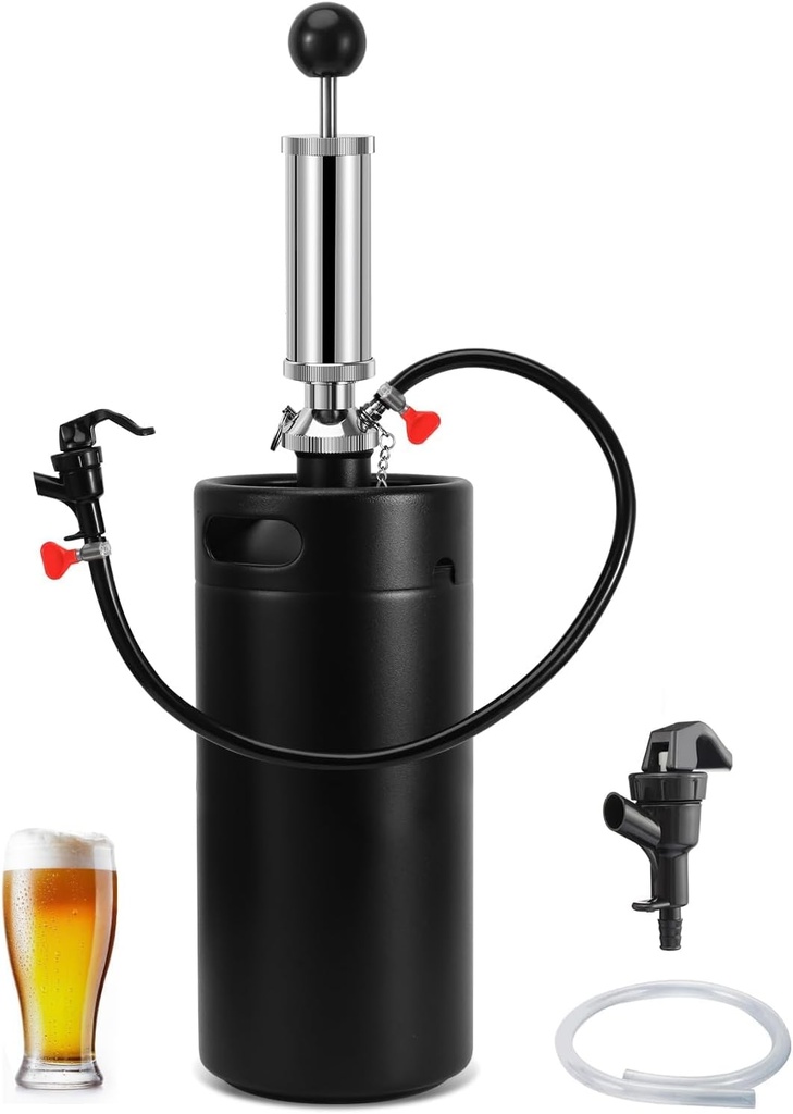 128oz Mini Keg Growler & New 4" Beer Keg Tap, Stainless 3.6L Portable Keg Draft Beer Dispenser for Party & Picnic