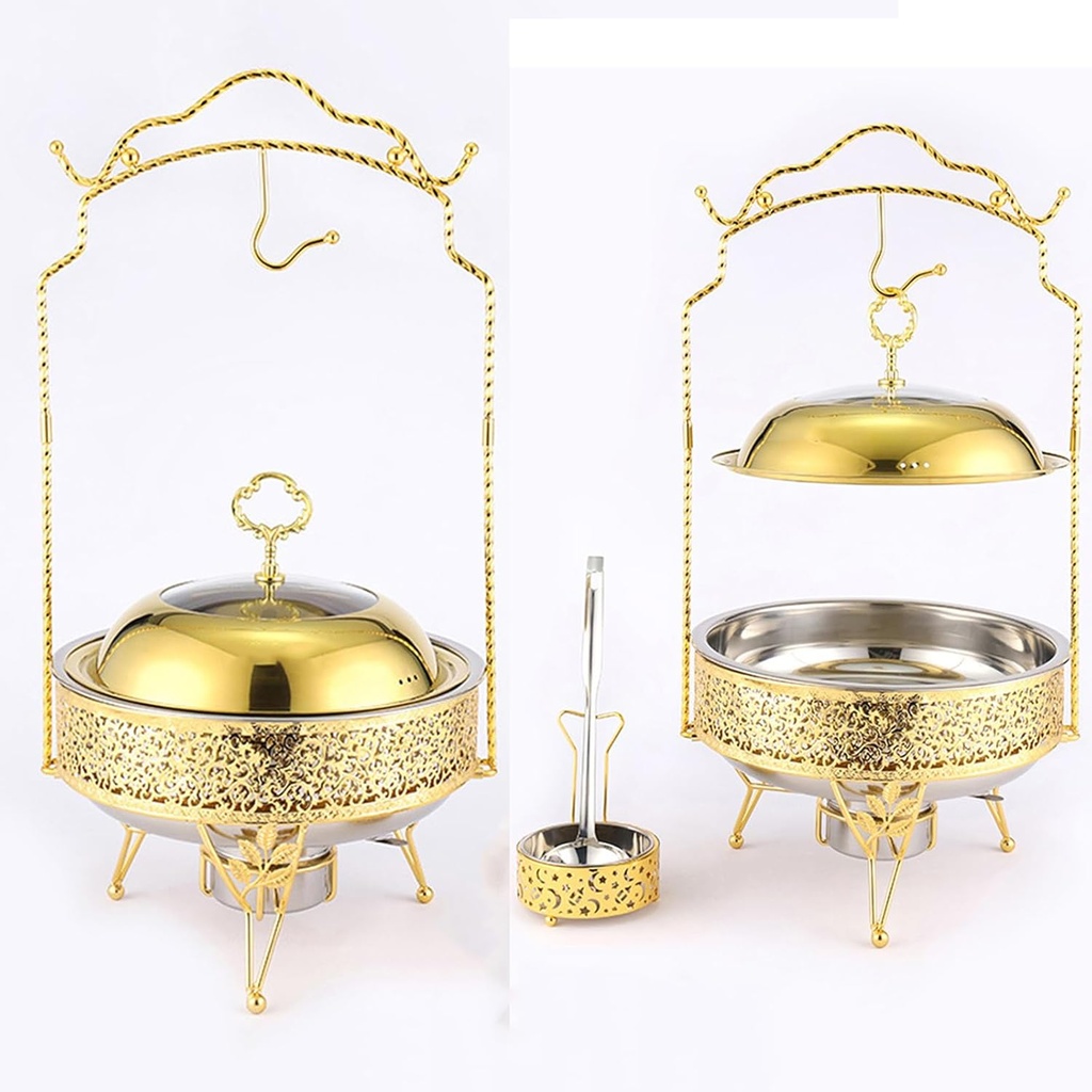 Buffet Pan with Hanging Lid - Buffet Food Warmer Set, Buffet Utensils and Warming Equipment, Stainless Steel Buffet Crock Pot, Heatable Buffet Tea Tray Set(Size:6.0L,Color:Gold)