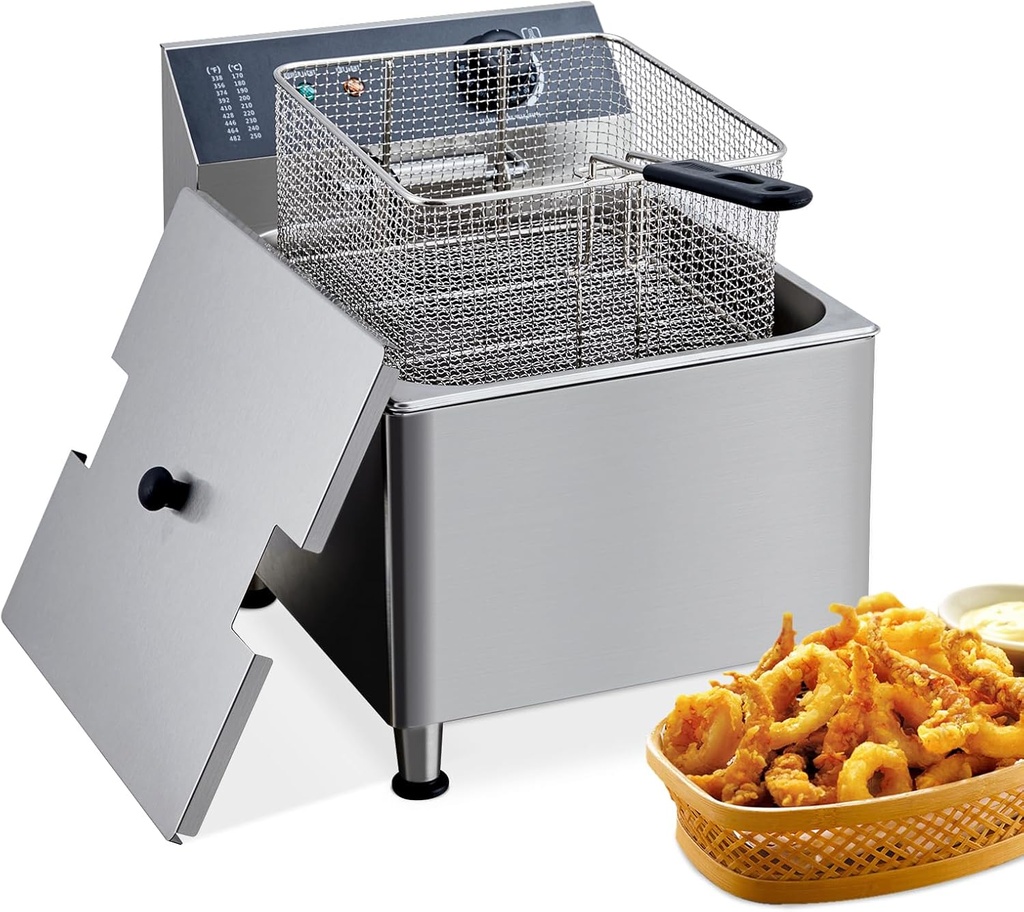 Deep Fryer with Basket Commercial 11L Electric Countertop Fryer Stainless Steel Deep Fryers for Restaurant Home Use with Extra Large Frying Basket and Lid, 110V, 1700W