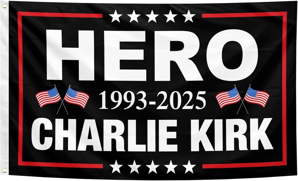 Hero Charlie Kirk Flag 3x5 Feet Political Patriotic Memorial Charlie Flags with Brass Grommets for House Patio Lawn Party Outdoor Decor