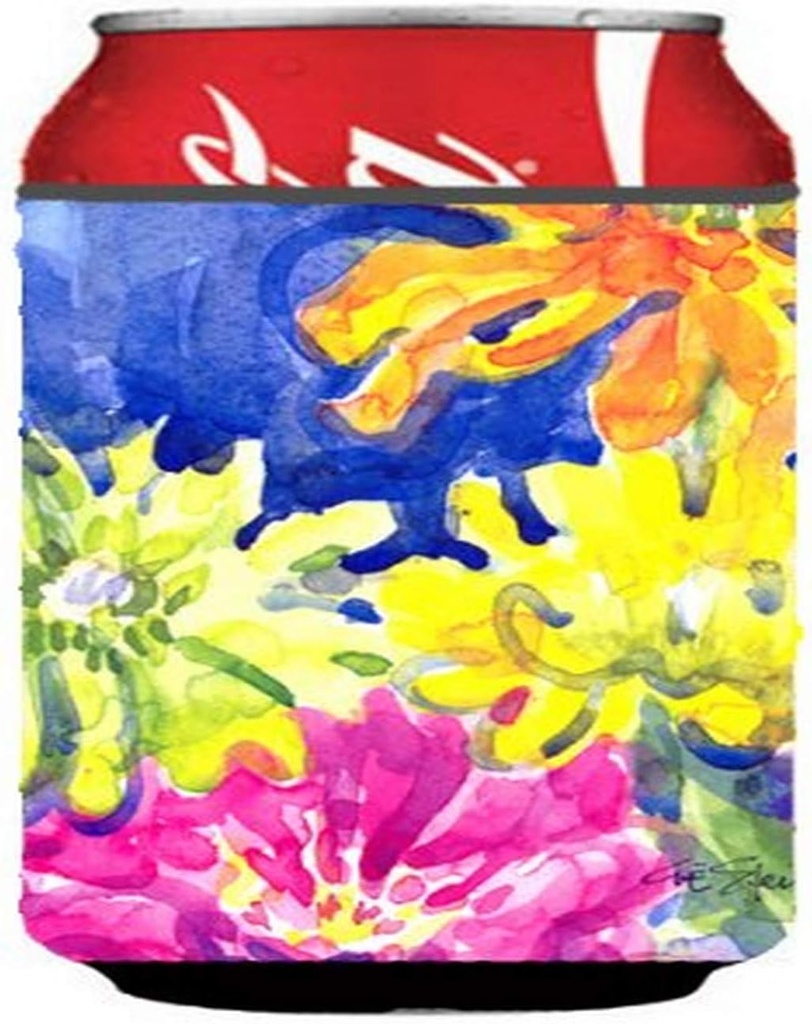 Caroline's Treasures 6122CC Flower Can or Bottle Hugger Cooler Washable Drink Sleeve Collapsible Beverage Insulated Holder, Can Hugger, Multicolor