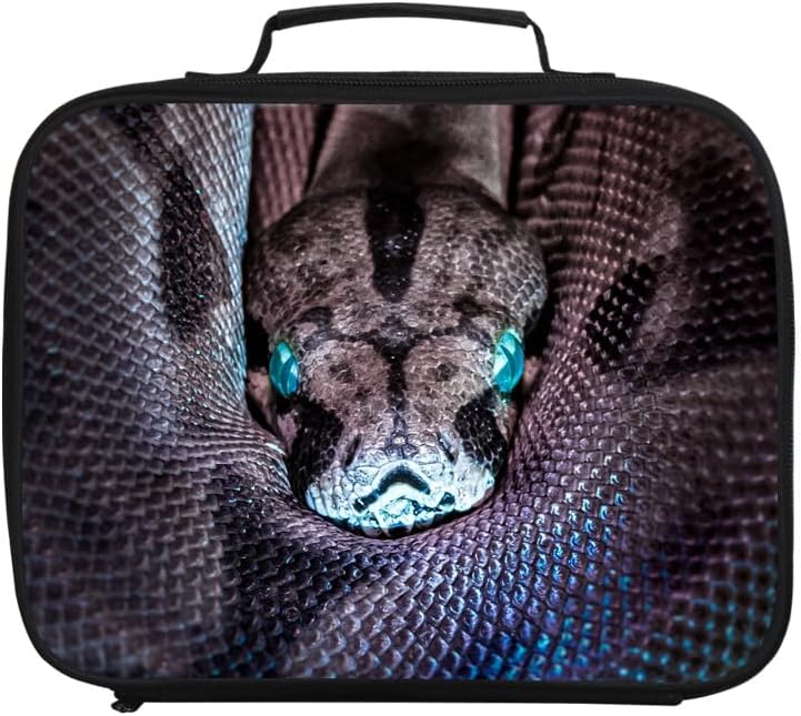 Snake Animal Print Portable Lunch Bag without Shoulder Strap, Reusable Insulated Lunch Box Cooler Bag for Kids Boys