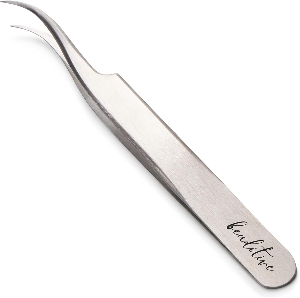 Beaditive High Precision Curved Tip Tweezers - 4.5" Craft Tweezers for Sewing, Beading & DIY Crafts - Non-Serrated Jewelry Tweezer Set with Fine Curved Tips - Stainless Steel Hobby Tweezers