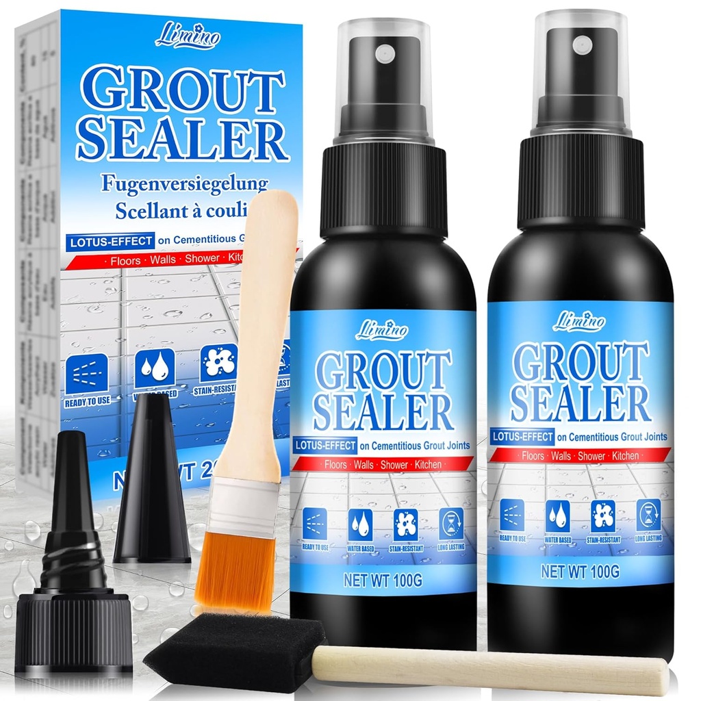 Grout Sealer - Tile Sealer Spray for Shower, Kitchen, Floor, Clear Grout Sealant Indoor & Outdoor for Marble, Granite, Mosaic, Non-Toxic & Low-VOCs, Waterproof & Long-Lasting Protection