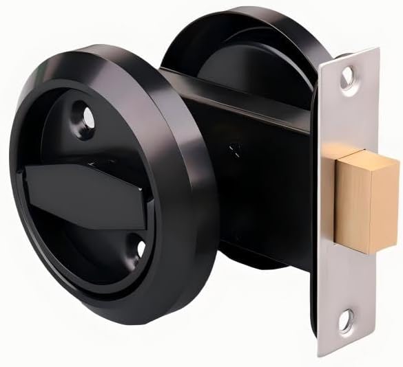 Recessed Flush Mount Door Lock Set, 304 Stainless Steel Low Profile Cabinet Lock, Replacement for Standard Knobs, Hidden Privacy Latch for Sliding Door, Furniture, Lockers (Black)