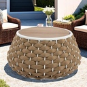 30.5 inch Outdoor Side Table, Large Patio End Table with Removable Lid Round Accent Side Tables with Metal Frame and Hollow Out Bottom for Patio, Balcony Porch, Poolside, Garden, Yard, Brown