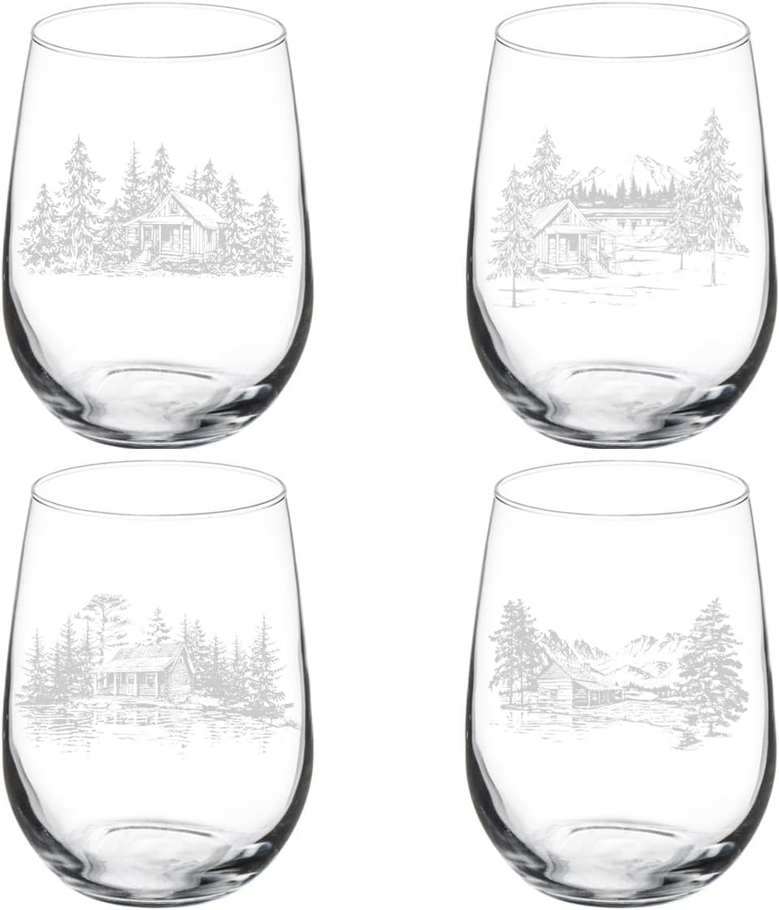 MIP Set of 4 Wine Glass Gift Cabin Collection (17 oz Stemless)