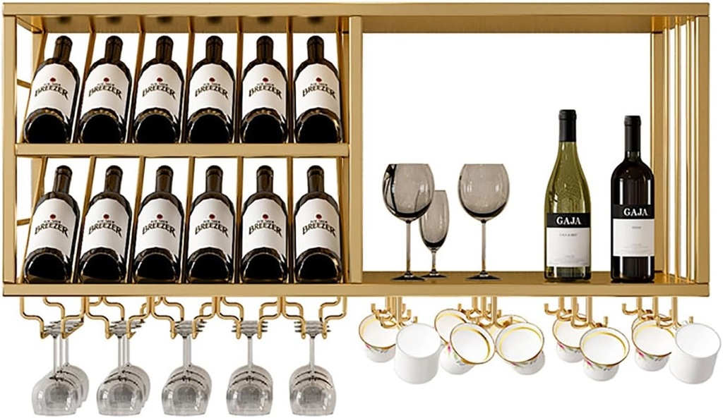 Wall Mounted Wine Rack Iron,Liquor Shelf,Wine Bottle Glass Holder,Bar Floating Wall Shelves,Large Capacity Modern Wine Glass Storage Display Racks,for Kitchen,Wine Cellar,Living Ro